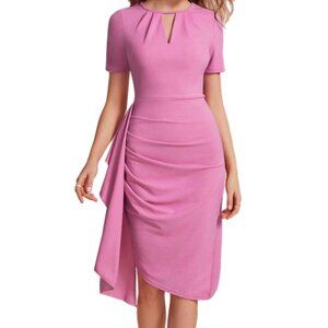 SHEIN Belle Pink Solid Ruffle Draped Detail Dress Asymmetrical Cut Out XL
